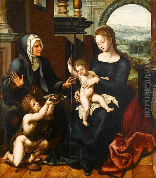 The Virgin And Child With Saint Elizabeth And The Infant Saint John The Baptist Oil Painting - Barend Van Orley