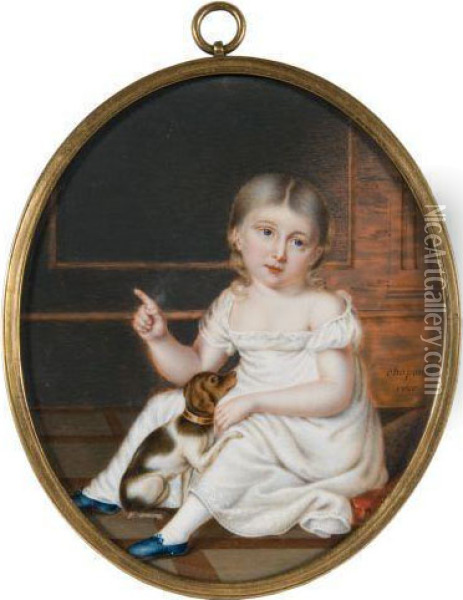 Enfant Aux Chaussons Bleus Et Son Petit Chien Oil Painting - Hippolyte Chapon