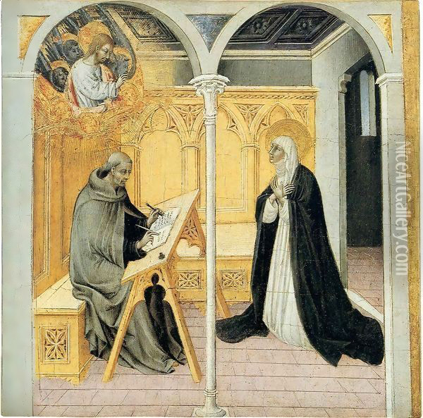 St Catherine of Siena Dictating Her Dialogues Oil Painting - Paolo di Grazia Giovanni di