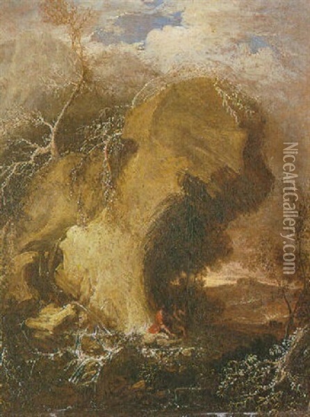 Paesaggio Alpestre Con Cascata E Figure Oil Painting - Antonio Maria Marini