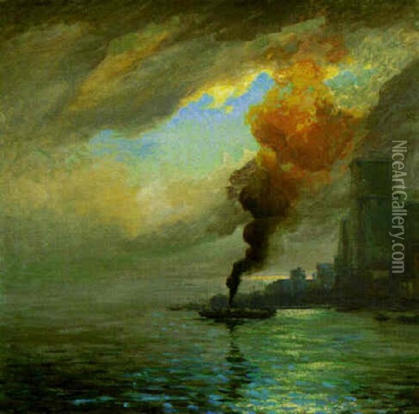 After The Storm, New York Harbor Oil Painting - Charles Vezin