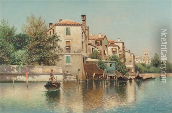On The Canal Oil Painting - Henry Pember Smith