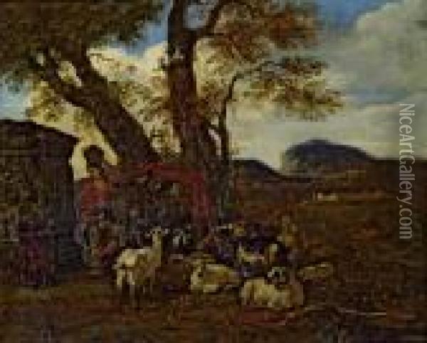 Landschaft Mit Hirtenszene Oil Painting - Jacob Van Der Does I