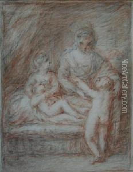 A Mother With Three Children Oil Painting - Giovanni Batista Cipriani
