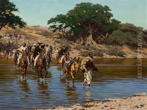 Abyssinians Crossing The River Oil Painting - Hugo Ungewitter