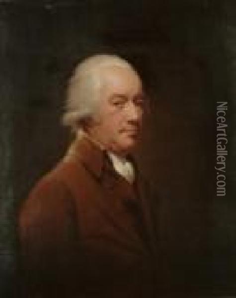 Portrait, Bust Length Of A Gentleman Wearing A Brown Coat Oil Painting - Lemuel Francis Abbott