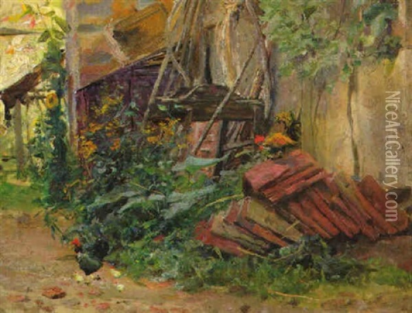 Huhner Am Hof Oil Painting - Paul Emile Boutigny