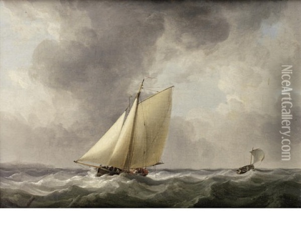A Cutter Hauled On The Starboard Tack In A Fresh Breeze Oil Painting - Charles Brooking