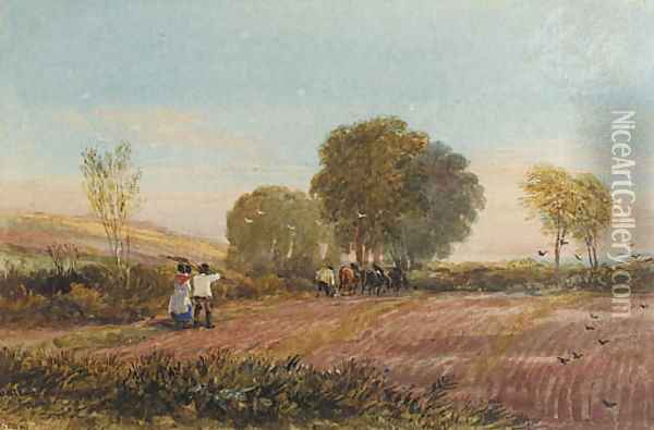 A ploughing scene in Surrey Oil Painting - David Cox