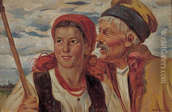 Zaloty Oil Painting - Wincenty Wodzinowski