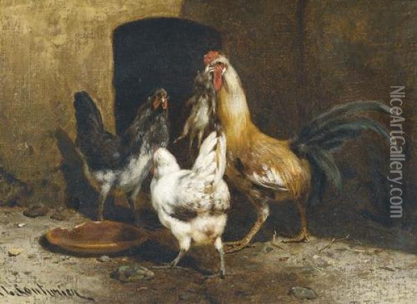 Huhner Im Stall. Oil Painting - Philibert Leon Couturier