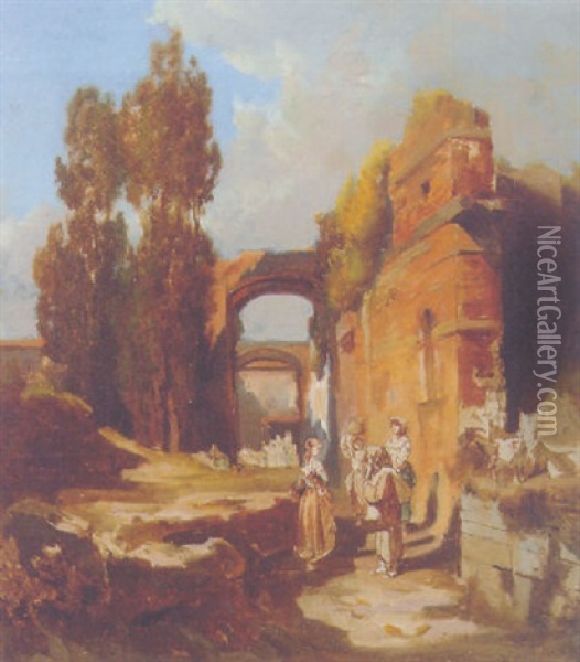 Roman Ruins At Bacoli Oil Painting - Achille Vianelli