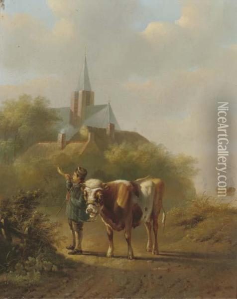 Sounding The Horn Oil Painting - Albertus Verhoesen