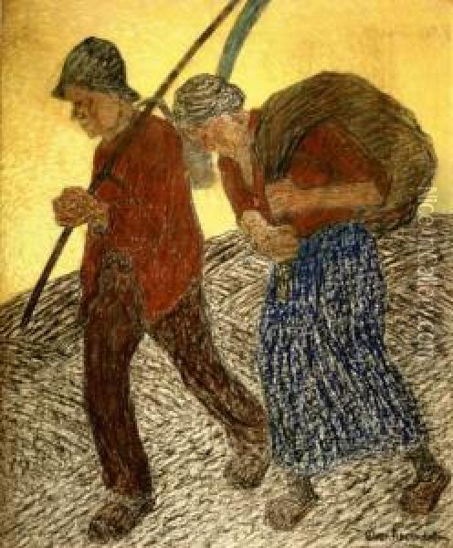 Landbouwers Paar. Gesigneerd Oil Painting - Cornelis Albert Van Assendelft