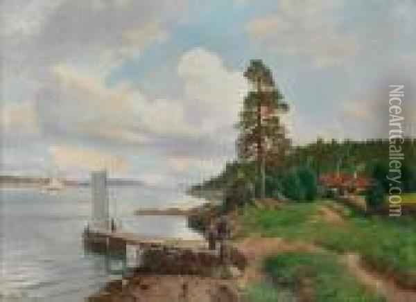 Kystlandskap Med Folkeliv Oil Painting - Niels Hansteen