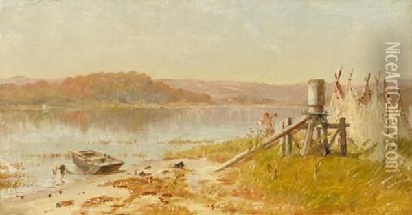 A Fisherman's Windlass, Sketch On The Hudson Oil Painting - Thomas Worthington Whittredge