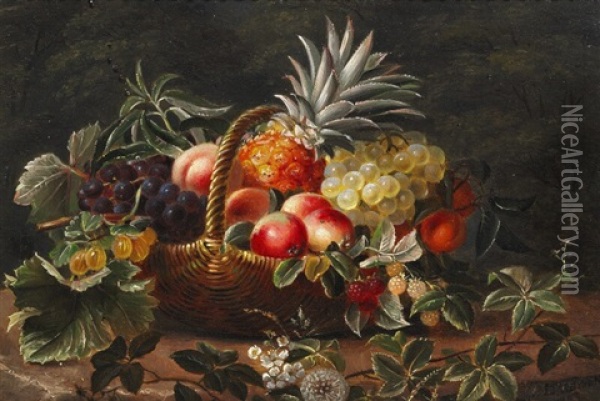 Still Life With Fruits In A Basket Oil Painting - Johan Laurentz Jensen