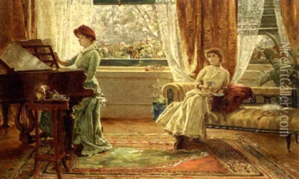 Tea At The Piano Oil Painting - Arthur Trevor Haddon