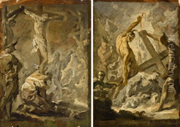 Christus Fallt Unter Dem Kreuz (+ Die Kreuzigung Christi; Pair) Oil Painting - Franz I Sigrist