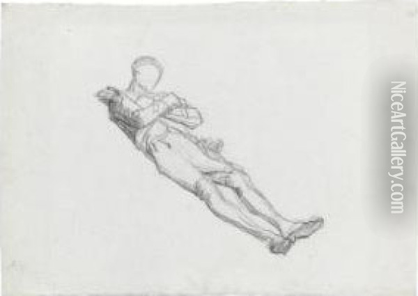 Recto: Study Of A Dead Soldier Verso: The Lower Half Of A Study Of A Male Nude Oil Painting - Thomas Couture