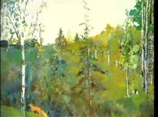 Skovlandskab Med Rav Oil Painting - Filip Malyavin