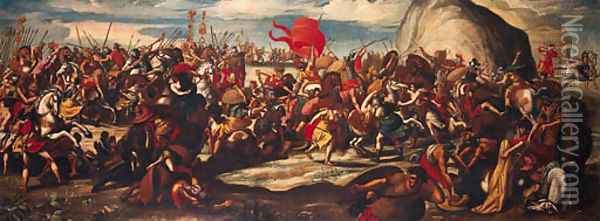 The Death of Camillus Sextus in the Battle of the Greeks and Romans Oil Painting - Antonio Tempesta