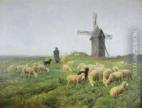 Le Berger Au Moulin Oil Painting - Albert Charpin