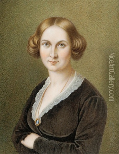 Bildnis Einer Dame In Schwarzem Kleid Vor Grunem Hintergrund Oil Painting - Friedrich Wailand