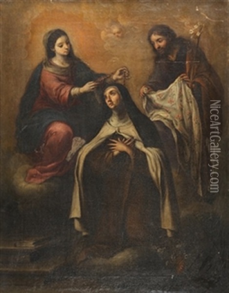 Vision Misitica De Santa Teresa,con La Virgen Y San Jose Oil Painting - Bartolome Esteban Murillo