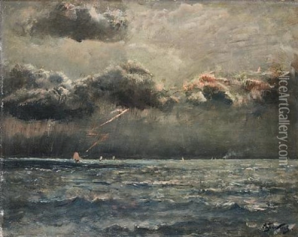 Marine Avec Orage Oil Painting - Alfred George Stevens