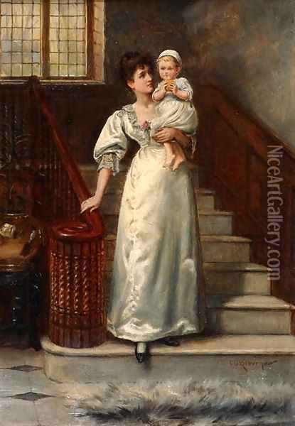 On the Staircase Oil Painting - George Goodwin Kilburne
