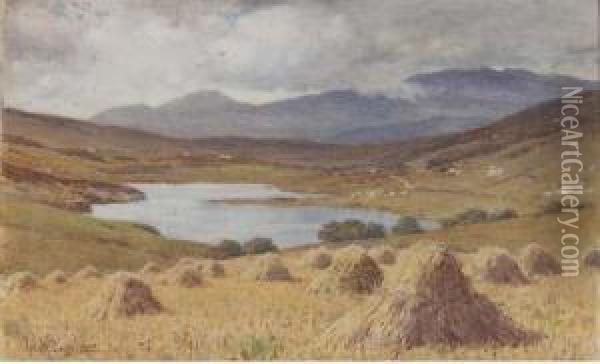 A Cloudy Day On Dartmoor; The Lake, Capel Curig; And The Riveravon Oil Painting - John Mcdougal