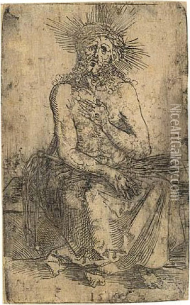 The Man Of Sorrows Seated Oil Painting - Albrecht Durer