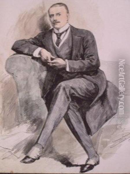 Furnis ,-- Portrait Of A Gentleman, Seated In A Dark Suit; Traditionally Held To Be Lord Middleton Oil Painting - Harry Furniss