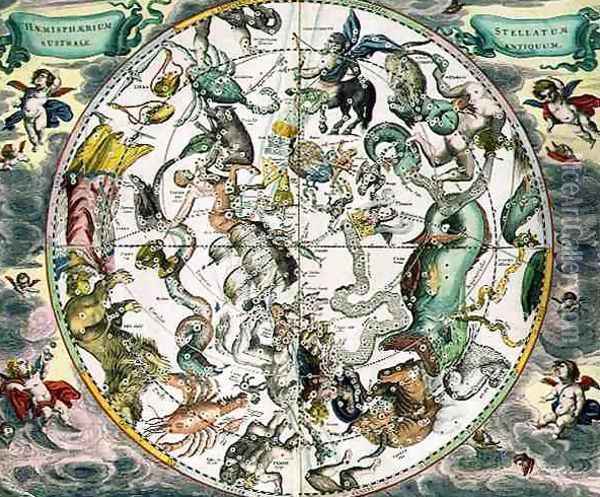 Map of the Southern Hemisphere, from 'The Celestial Atlas, or The Harmony of the Universe' (3) Oil Painting - Andreas Cellarius