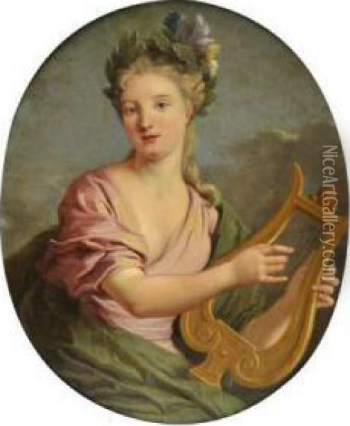 Jeune Femme A La Lyre Oil Painting - Jean-Baptiste Nattier