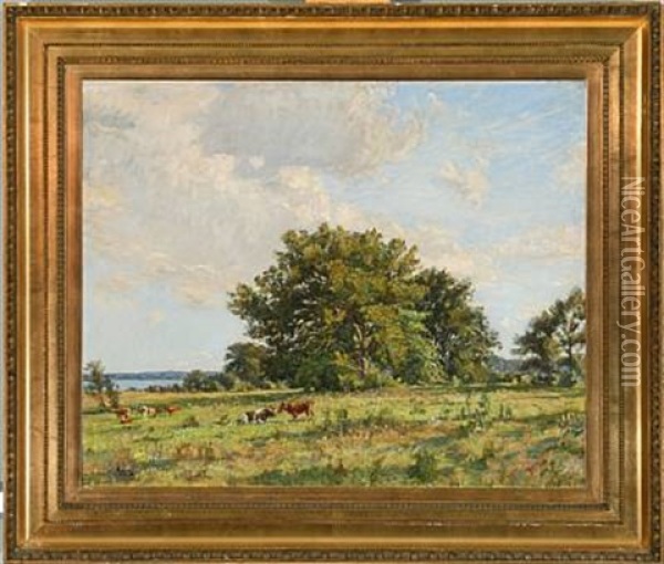 Grazing Cattle On A Field Oil Painting - Aksel Martin Lassen