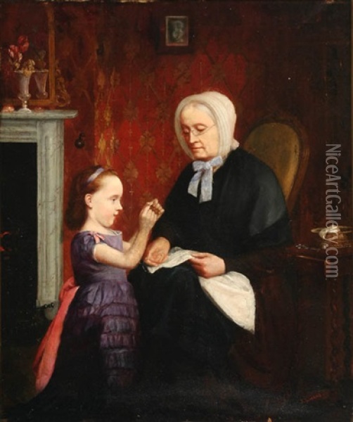The Sewing Lesson Oil Painting - John Seymour Lucas