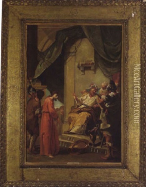 Cristo Davanti Al Gran Sacerdote, Christus Vor Dem Hohen Priester Oil Painting - Giustino Menescardi