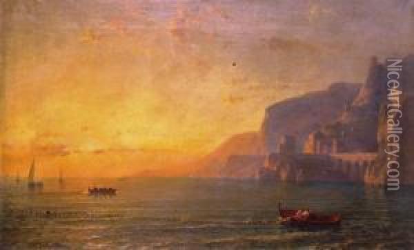 Marina Al Tramonto Con Barche Di Pescatori Oil Painting - Friedrich Nerly