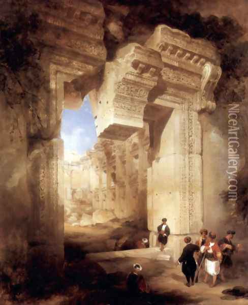 The entrance to the Golden Temple in Baalbek Oil Painting - David Roberts