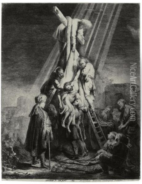 The Descent From The Cross: The Second Plate Oil Painting - Rembrandt Van Rijn