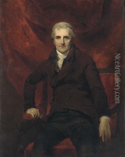 Portrait Of George Griffin Stonestreet, Three-quarter-length, Seated, In A Brown Coat And White Cravat, A Red Brocade Curtain Behind Oil Painting - Thomas Lawrence