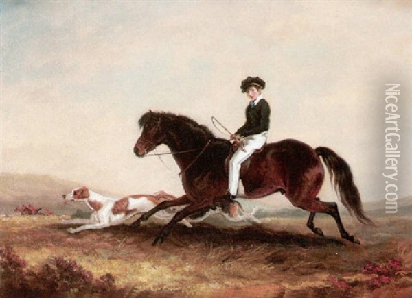 Portrait Of William 3rd Earl Of Craven On His Pony Following The Hunt Oil Painting - Edmund Bristow