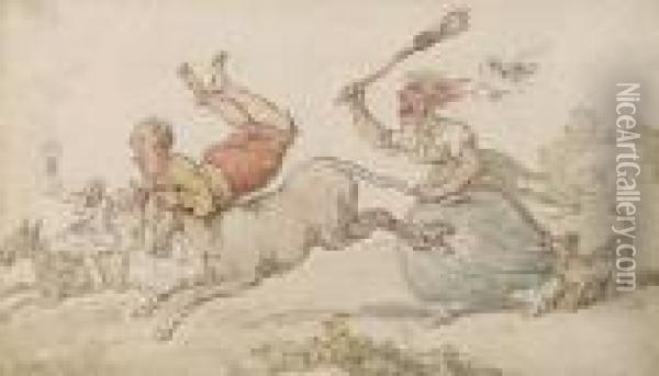The Donkey Derby Oil Painting - Thomas Rowlandson