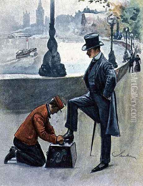 The Shoeblack, No.4 from Familiar Figures of London, c.1901 Oil Painting - Robert Sauber