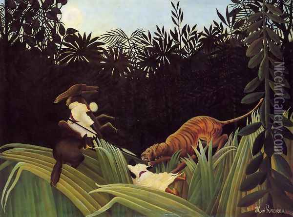 Scout Attacked By A Tiger Oil Painting - Henri Julien Rousseau