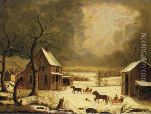 Winter Landscape Oil Painting - George Henry Durrie