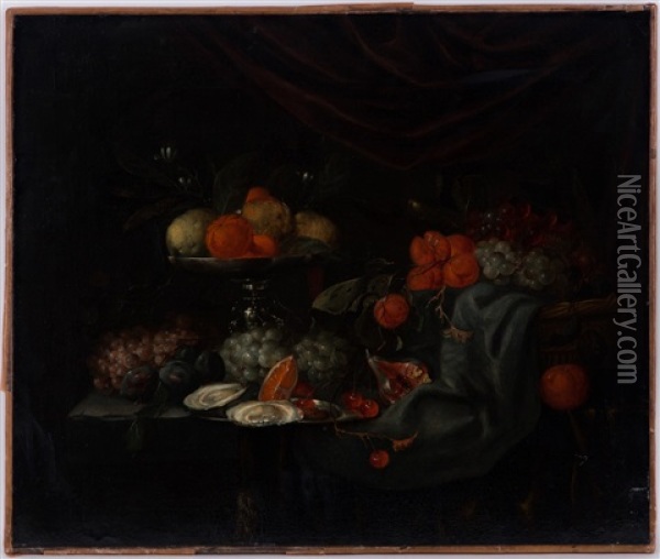 Nature Morte Aux Fruits Et Aux Huitres Oil Painting - Jan Pauwel Gillemans The Elder