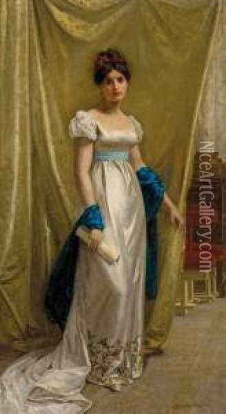Portret Mlodej Damy W Wieczorowej Sukni Oil Painting - Marie Wandscheer